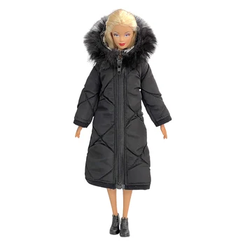 NK 1 бр. Модерно черно палто, памучен яке, паркове с цип, облекло за кукли Барби, зимни дълга облекло за кукли 1/6 размер, аксесоари за кукли