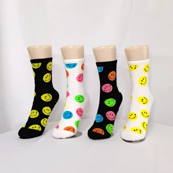 Нови корейски модни чорапи InsSmiley Face, красиви цветни чорапи за скейтборд, за уличните момичета, хит на продажбите