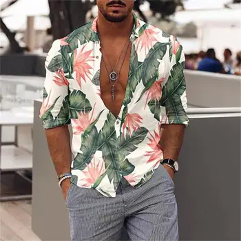 Летни Мъжки Плажни Ризи С Гавайскими Цветове и 3D Принтом, Блуза с Отложным Яка и Къс Ръкав, Извънгабаритни Върхове, Празнична Облекло Camisa
