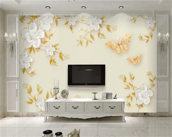 Пеперуда на цвете на любовта 3d триизмерен релеф е просто елегантен божур луксозен цвете хол ТЕЛЕВИЗИЯ фон на стената на поръчка стенопис