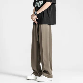 Летни мъжки ежедневни панталони от ледена копринени тъкани 2023, мода тенденция на Свободни костюмные панталон с еластична талия, 4 цвята панталони, големи размери S-5XL