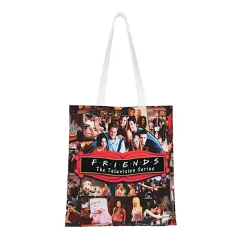 Кавайная печат ретро Ретро колаж приятели, чанта за пазаруване, моющаяся холщовая чанта за пазаруване, класическа чанта за телевизионно шоу