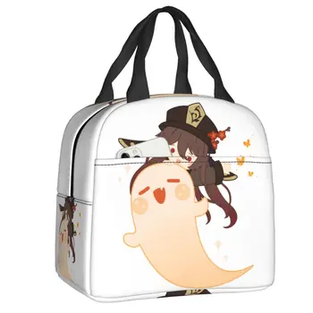 Ударопрочная чанта-тоут за обяд Genshin, дамски чанти-тоут Hu Tao, сладък призрак, Halloween, термоохладитель, кутия за Bento, ученици