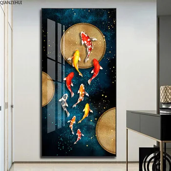 QIANZEHUI, Диамантена бродерия, Кръгла брилянтен Европейската хол девет риби, Пълна картина от страз, бродерия на кръстат бод