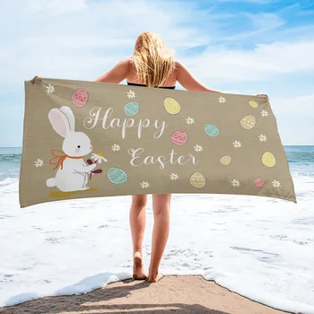 Кърпа от сверхволокна Easter Bunny Egg Daisy 31x51 инча, плажна кърпа, быстросохнущее, впитывающее пясък, за плуване, Фитнес, спа