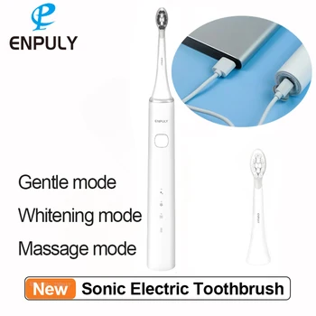 Електрическа четка за Зъби Enpuly Sonic С 2 Дюзи от TPE, 3 Режима на Работа Type-C, Акумулаторна Водоустойчива Четка за Зъби, За Избелване на зъбите IPX7