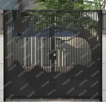 Модерна ковано желязо врата в двора, изработени по поръчка външна селска домашна ограда, вратата на двора, проста двойна врата вили