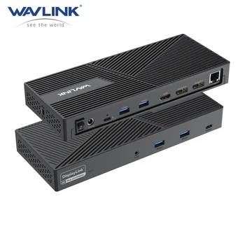 Универсална докинг станция Wavlink USB-C с троен дисплей 4K 12-В-1 USB 3.0 Поддържа 3 монитора с максимална прехвърляне на данни във формат PD мощност 130 W