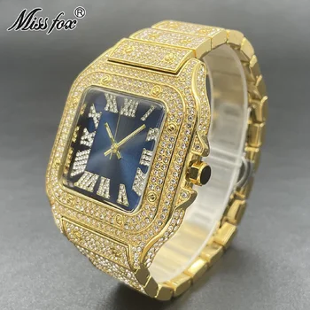 Хип-хоп Маркови нов модерен мъжки часовник от луксозен 18-каратово злато, сини квадратни ръчни часовници, водоустойчиви бижута от муассанита AAA, мъжки часовници, Топла разпродажба