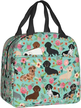 Чанта за обяд с розови цветя за кучета, изолирано водоустойчива чанта-тоут, многократно обяд-бокс за пикник и пътуване