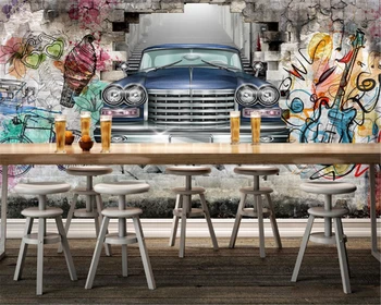 beibehang behang размер, класически автомобил, ръчно рисувани, графити, 3D стерео ресторант, бар, фон, стенни картини, wallpaperl