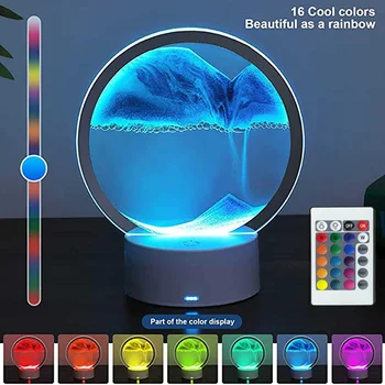 16 Цвята 3D движещ Се Пясък Художествена Рамка Led Инфинити Лампа С Докосване на Затъмняване Настолни Лампи с Дистанционно Управление Декорация на Дома, Подарък