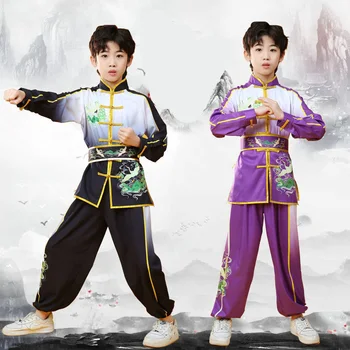 Нова детски дрехи за изказвания по бойни изкуства в китайски стил, бебешки дрехи за практикуване на кунг-фу с дълги ръкави, униформи за кунг-фу LE461