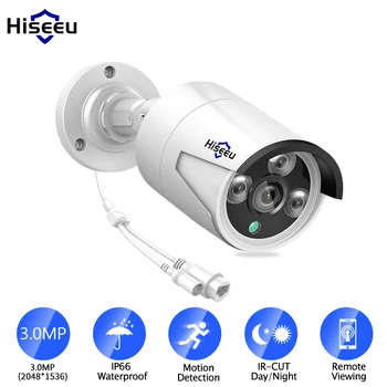 Hiseeu 3MP POE IP камера Откриване на движение Отдалечен Достъп и видеонаблюдение Външна водоустойчива камера дома за сигурност нощен версия