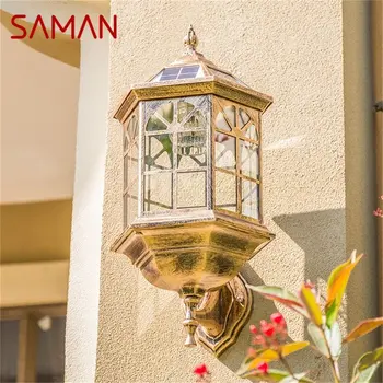 SAMAN Открит слънчев Ретро стенен лампа LED Водоустойчива класически лампа-сутиени, за да украсят дома на верандата