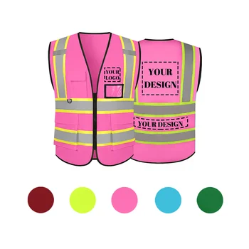 Обичай защитна жилетка, розово отразяваща жилетка за жени, Дизайн, Индивидуален лого, отразяваща жилетка, работно облекло, жилетка с висока видимост