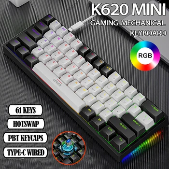 K620 Мини Детска Механична Клавиатура 61 Клавиша RGB Hotswap Type-C Жичен Детска Клавиатура PBT Keycaps 60% Ергономична Клавиатура