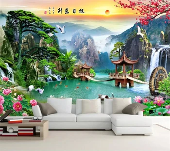 тапети по поръчка beibehang, 3d фотообои, китайска живопис, Пейзаж, дебит на водата, на фона на китайската телевизия, Декоративни тапети