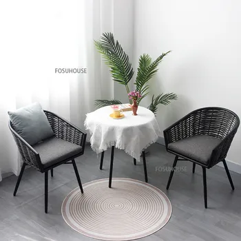 Скандинавски ротанговый стол за градинска мебел, трапезни столове от ратан, градински стол за плаж, търговска комплект от три позиции за отдих