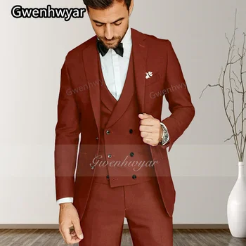Модерен червено-кафяв мъжки костюм Gwenhwyfar, блейзър на поръчка, жилетка, панталони, обичайни ежедневни бизнес парти, смокинг за годеник, сватба, абитуриентски бал
