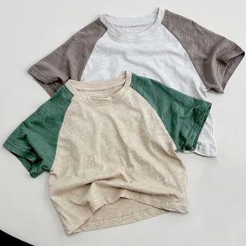 Детска тениска, летни модни обикновена тениска за момиченца, памучни блузи с къси ръкави за момчета, корейската ежедневни свободна детски дрехи за 1-7 години