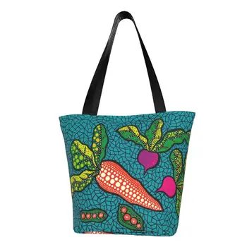 Множество Чанта за Пазаруване Yayoi Kusama Carrot Art, Дамски Холщовая Чанта-Тоут на Рамото, Здрави Торбички За Пазаруване в Полка точки