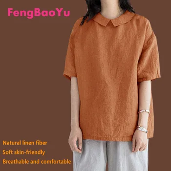 Fengbaoyu Бельо Пролетно-Лятна Дамска Риза с отворен гръб и Кукла Яка, Риза с къси ръкави, Свободната Младежка Розова Блуза В Студентски стил