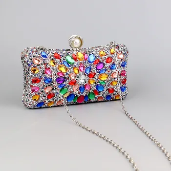Нова луксозна дамска вечерна чанта 2023, брилянт побрякушка, пайети, цветя, женствена чанта през рамо, чанта от разноцветни страз с веригата