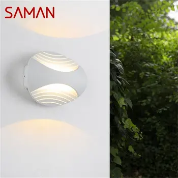 Улично осветление стена SAMAN, модерна бяла водоустойчива led лампа за дома, верандата, балкона, вътрешен двор вили