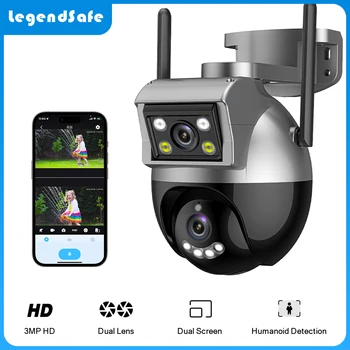 6-Мегапикселова Двухобъективная PTZ Wifi Външна Фотоапарат С 10-Кратно Увеличение, Цветно Нощно Виждане, Камера за Видеонаблюдение, Автоматично Следене на iCam365
