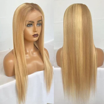 Blond Разпределя Пълен Завързана перука 360 Предни завързана перука Предварително Выщипанные Перуки, направени От Истински Човешки коси с Дължина 32 Инча Директни HD за изграждане на дантелен на косата