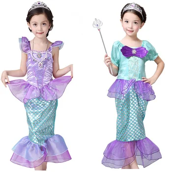 Рокля на Русалка за момичета, детски костюм на Русалка за Cosplay, детски грим за Хелоуин, рокля на принцеса Ариел, Елегантна рокля Русалка