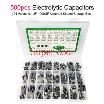 Направи си сам Електролитни кондензатори 500 бр./лот, кутия, 0,1 ICF-1000 uf, 24 значение, Алуминиеви Електролитни Кондензатори, Разнообразни Комплект и съхранение на 10-50 В