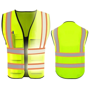 Защитна жилетка със светлоотразителни ивици за инженерно строителство, Hi Vis, 5 джоба, жилетка за работа на открито, индустриален работен елек за мъже