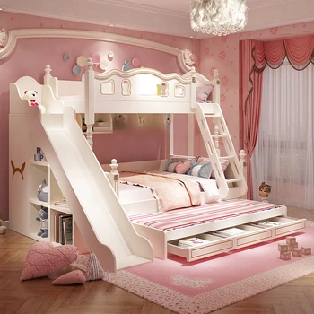 Високо качество на двуетажни легла с регулируема височина за момичета, детски луксозна двуетажно легло принцеса, бебешко легло, Детски Мебели, Мебели за дома, Нова