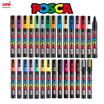 Японски Набор от маркери химикалки Uni Posca, PC-1M, PC-3M, PC-5M, PC-8K, PC-17K, цветен Комплект 7 8 12 15 21 24 28 29, Нетоксични, на водна основа