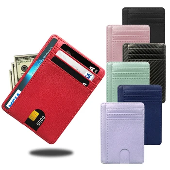 Тънък кожен портфейл, държач за кредитни ID-карти, портфейл, джоб за пари, мъжки и женски преносими обикновена прости модни чанти