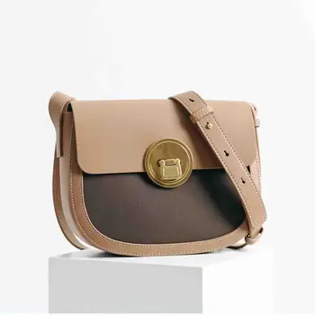 MS Нова лятна дамска чанта-седлото е от естествена кожа, чанта през рамо, контрастиращи цветове, луксозна чанта-месинджър от телешка кожа, новост 2023 година