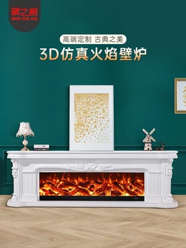 Камина, TV шкаф с вградени мебели от масивно дърво фоново оформяне на кабинета имитация на огъня отопление на дома