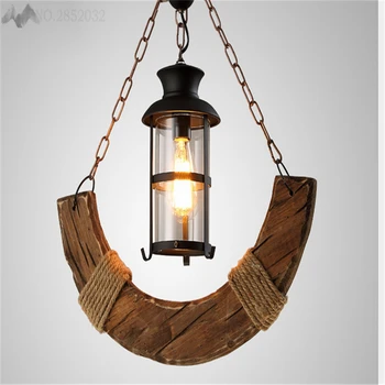 JW американския креативен стъклена окачена лампа в стил ретро, дървен окачен лампа за дневна, спални, бар, кухня, домашно осветление, орнаменти