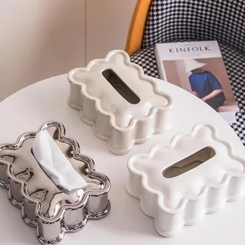 Луксозен керамичен Притежателя Кутии за салфетки в корейски стил, със сребърно покритие Кутии за салфетки в скандинавски стил, калъф за домашен интериор за дневната, на работния плот