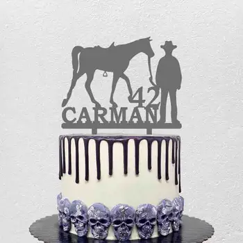 Персонализирани мъжки Topper за торта за рожден Ден, Потребителско име, Възраст, силует мъже и коне за любителите на езда, украса за парти по случай рождения Ден