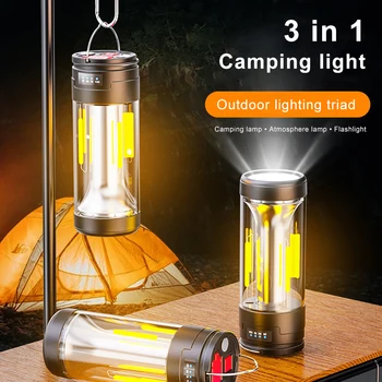 Led Лампа за Къмпинг, Преносим Фенер, 3 цвята, USB, Акумулаторна батерия, Type C, Магнитно аварийно осветление, Окачен лампа за палатка, работна лампа