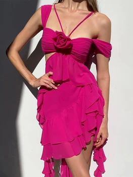 Sanches Обикновена бретельки Лятото открито сексуално Женствена рокля с открити рамене и къдри на гърба къса рокля Ежедневното Празнично плажна рокля Vestidos