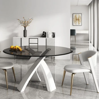 Лесен луксозна кръгла маса от закалено стъкло, домашен малка масичка, сиво стъкло, комбинация на малка кръгла маса и стол