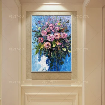 Картина от ръчно изработени от 100%, с прекрасни цветя, бои, пейзаж, живопис, стенни картини за хола без рамка