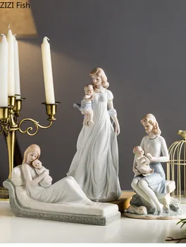 Скандинавска креативна керамична скулптура характер Родител-дете, декоративни орнаменти за майката и детето, подарък за Деня на майката модерен