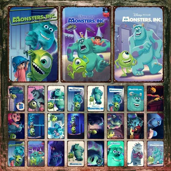 Disney Monsters, Inc. Тенекеджия знаци Мао Ши Сали и Големи Очи Майк Метален плакат на Черната картина на картун Реколта табела Декорация на дома