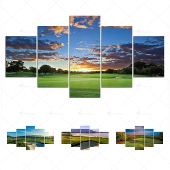 Плакат с голф игрище, артистични щампи, 5 панели, стенно изкуство, подходяща картина, платно, живопис за декора на стените на хола