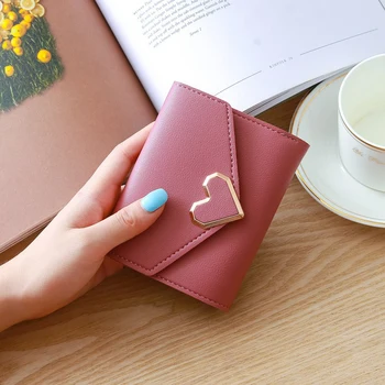 Чантата в едно мирно стил в стил ретро с катарама във формата на сърце, кратък портфейл, малък джоб с щипка за пари, Новост за жени